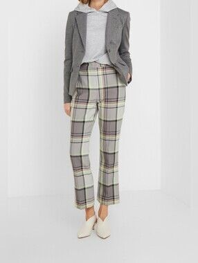 Escada Sport Plaid Cotton Boot-Cut Pants in Gray with Neon Accents 8